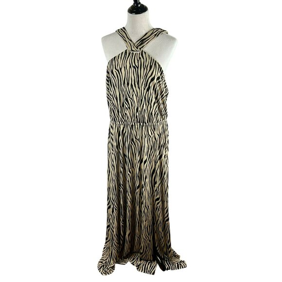 INC International Concepts Halter Zebra Maxi Dress Women Plus XXL Tan Black - Picture 2 of 11